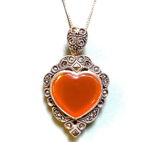 Sterling Silver & Marcasite Heart Shaped Necklace - Picture 1 of 7